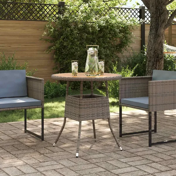 Table de Dîner avec stockage Gris et Acacia 70 x 70 x 73 cm