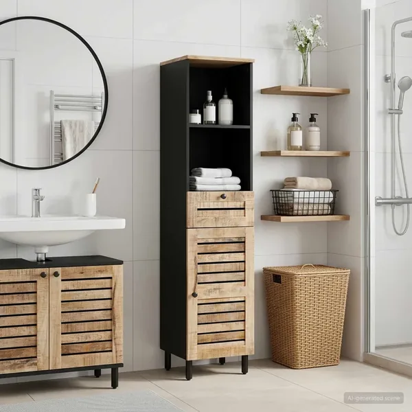 Cabinet de salle de bain Marron et Noir 38 x 33,5 x 160 cm