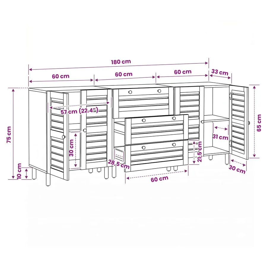 Armoires de rangement 3 pc 180 x 33 x 75 cm Naturel - 10