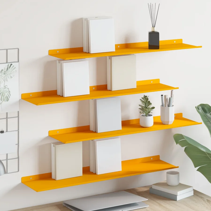 Étagère flottante 4 pcs Jaune moutarde 80 x 18 x 2,5 cm Acier