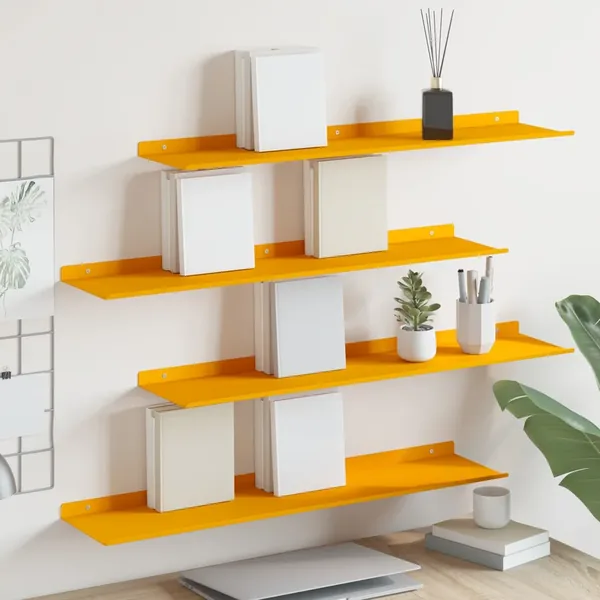 Étagère flottante 4 pcs Jaune moutarde 80 x 18 x 2,5 cm Acier