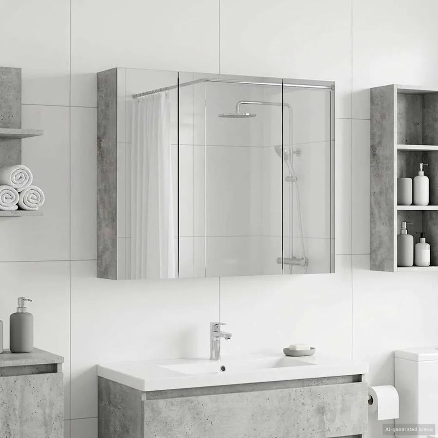 Armoire Miroir de Salle de Bain Gris béton 60 x 14,5 x 50 cm