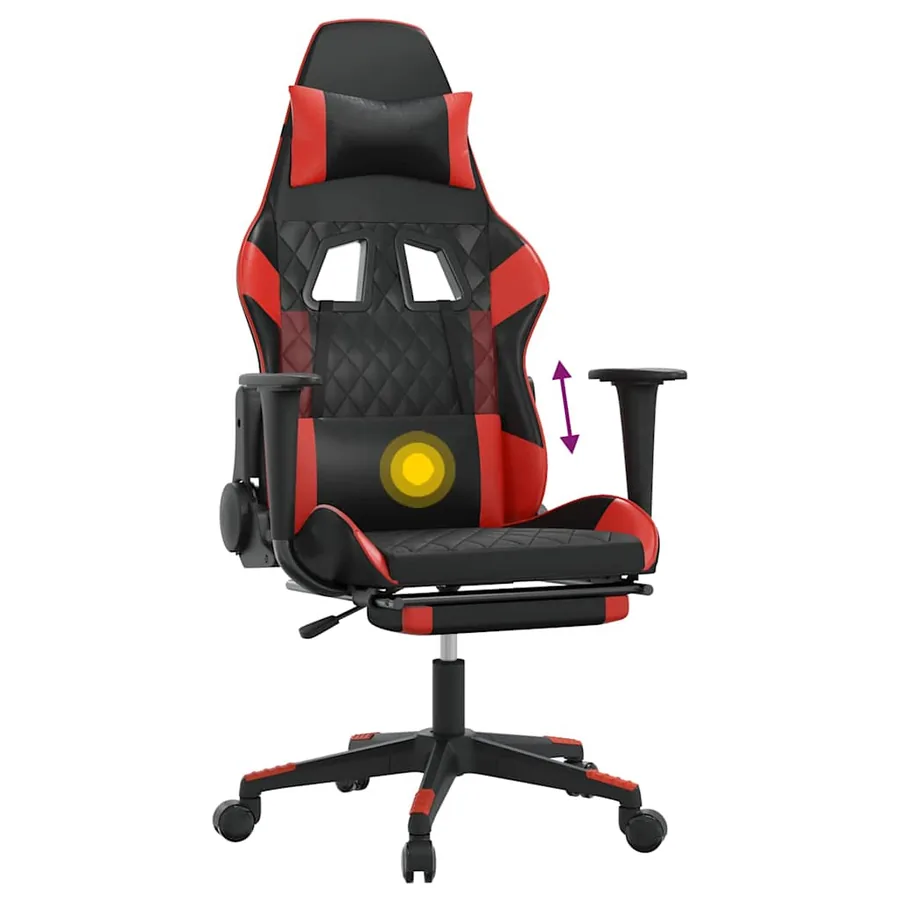 Chaise de jeu de massage avec repose-pied Noir&Rouge Similicuir - 8