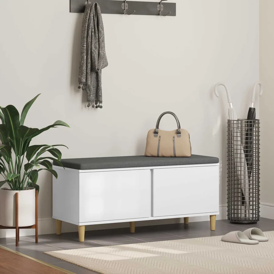 Banc d'entrée Blanc 100 x 38 x 46 cm Bois Ingénierie et Tissu