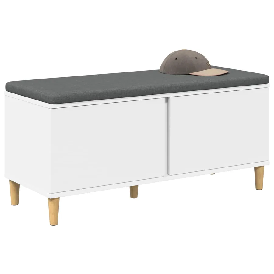 Banc d'entrée Blanc 100 x 38 x 46 cm Bois Ingénierie et Tissu - 3