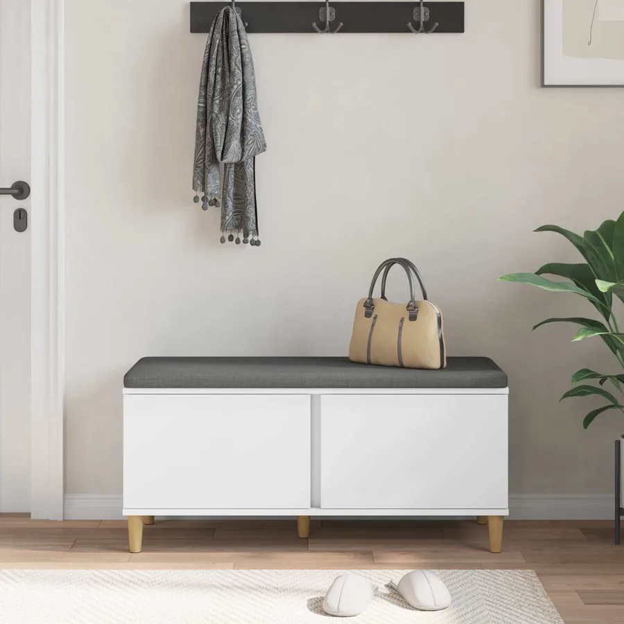 Banc d'entrée Blanc 100 x 38 x 46 cm Bois Ingénierie et Tissu - 4