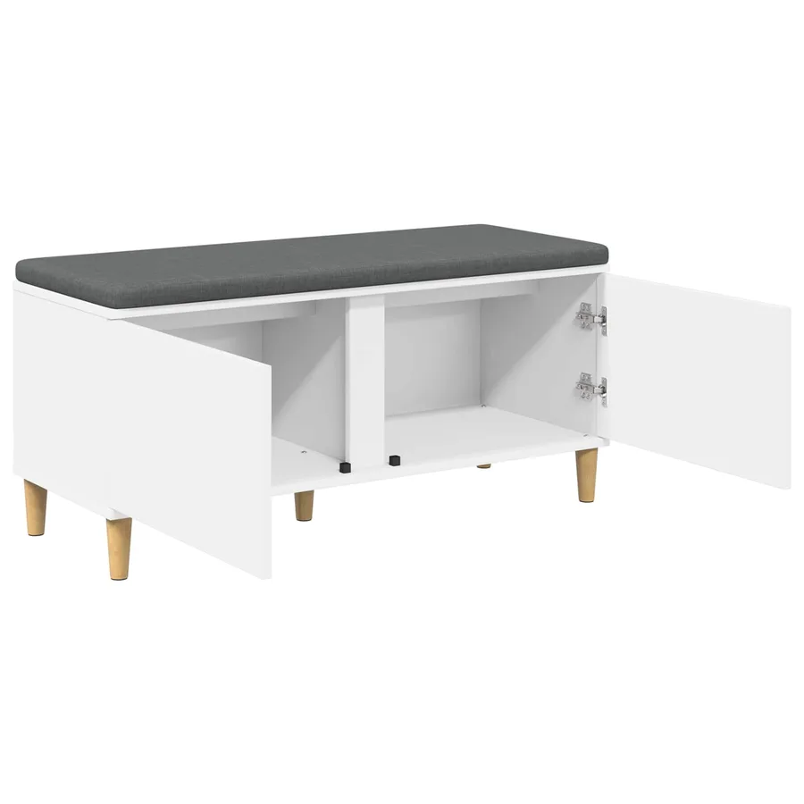 Banc d'entrée Blanc 100 x 38 x 46 cm Bois Ingénierie et Tissu - 5