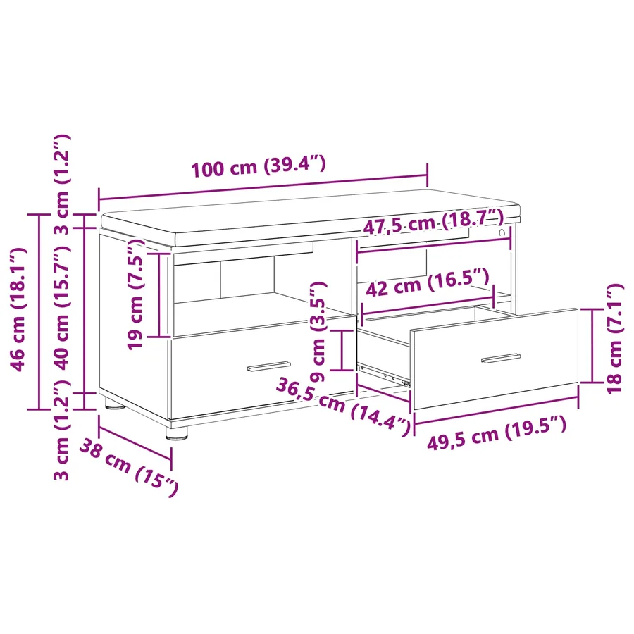 Banc d'entrée Chêne Artisanal 100 x 38 x 46 cm - 13