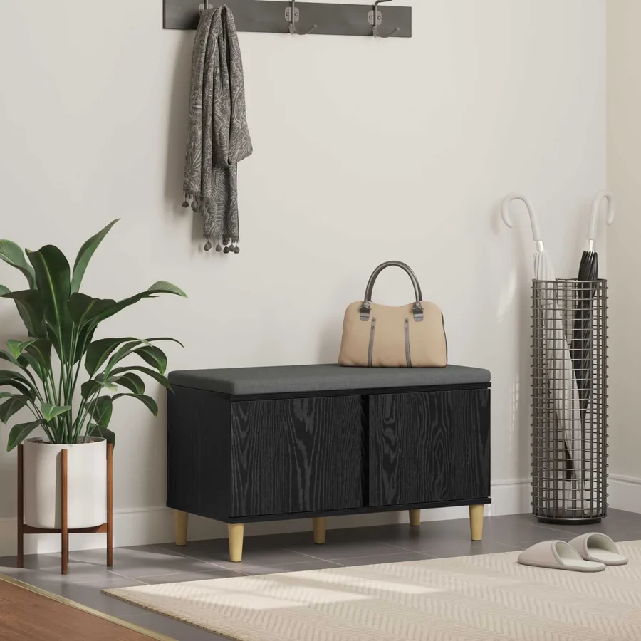 Banc d'entrée avec coussin Chêne Noir 80 x 38 x 46 cm