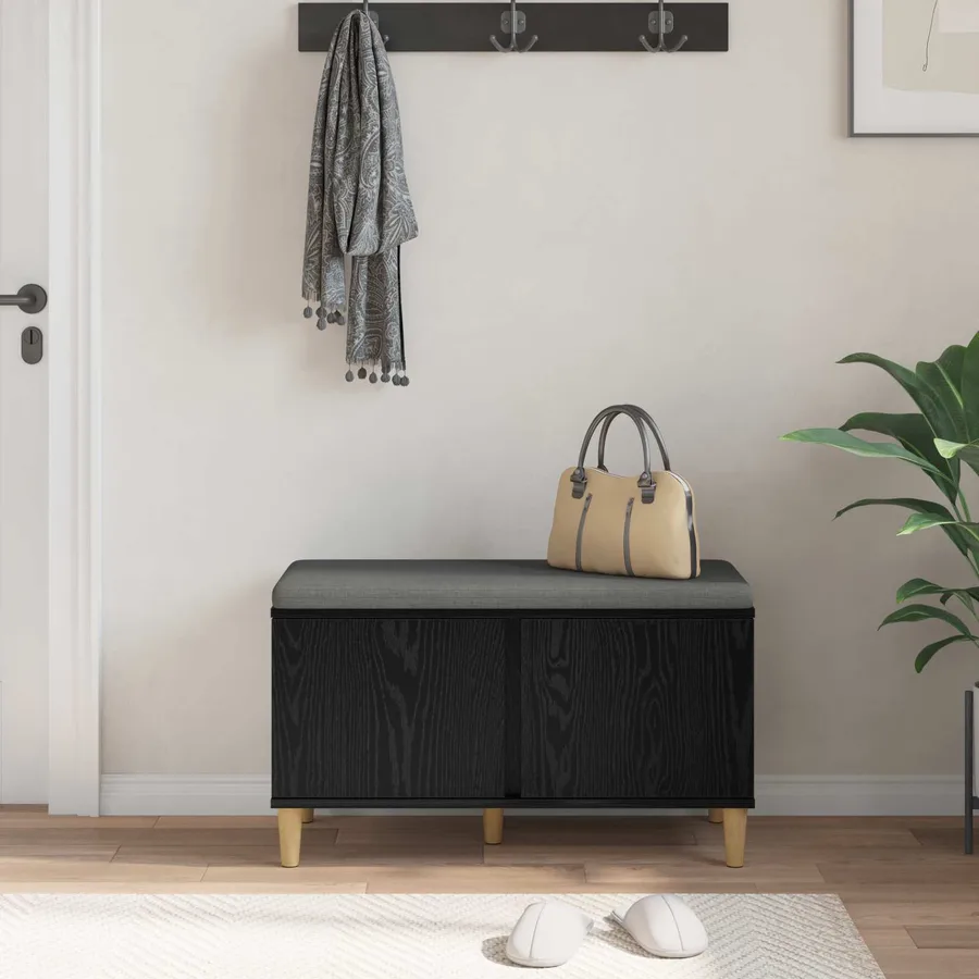 Banc d'entrée avec coussin Chêne Noir 80 x 38 x 46 cm - 4