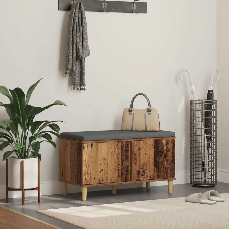 Banc d'entrée avec coussin Bois ancien 80 x 38 x 46 cm