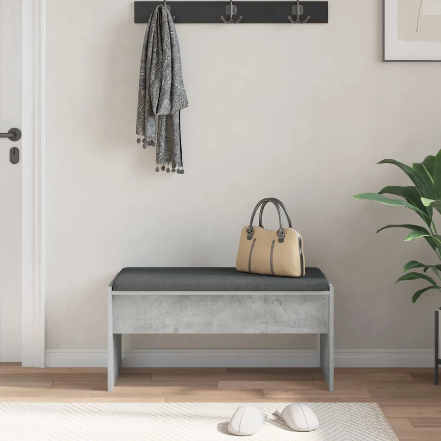 Banc d'entrée avec coussin Gris béton 83 x 38 x 40 cm - 4