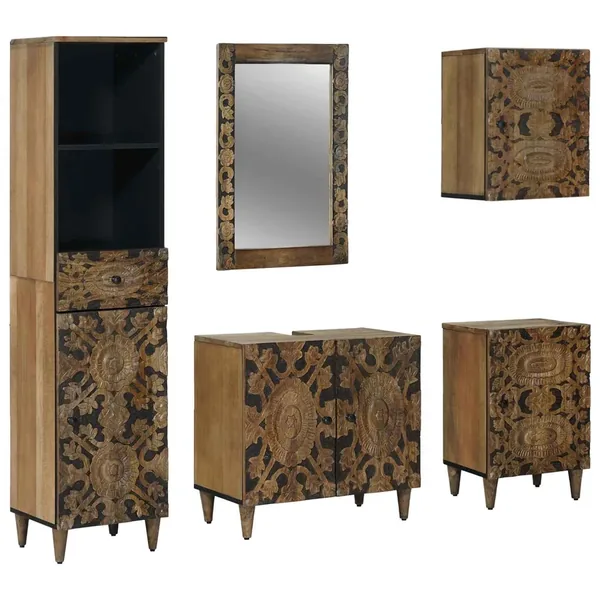 Ensemble de mobilier de salle de bain avec tiroir 5 pcs Marron