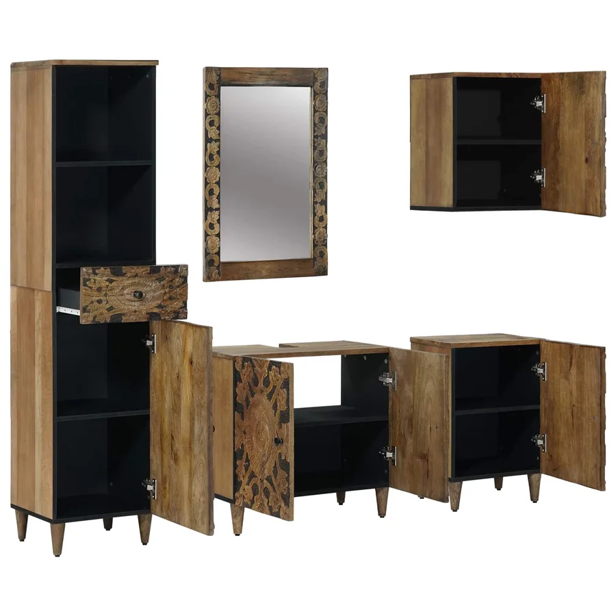 Ensemble de mobilier de salle de bain avec tiroir 5 pcs Marron - 2