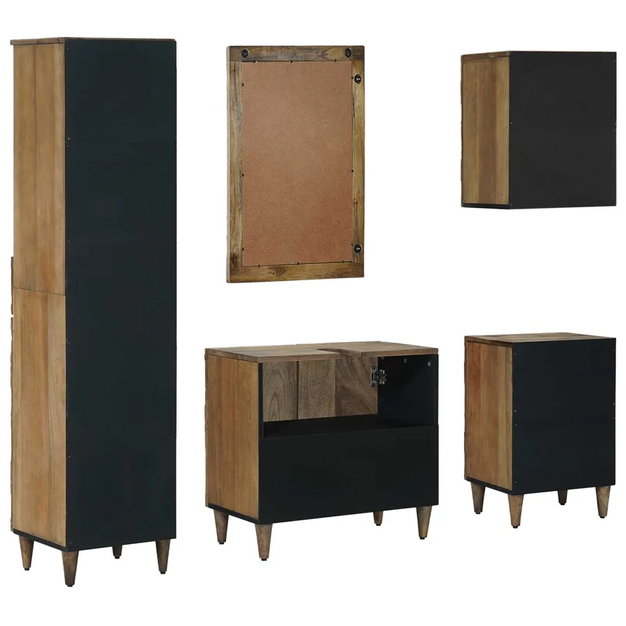 Ensemble de mobilier de salle de bain avec tiroir 5 pcs Marron - 9