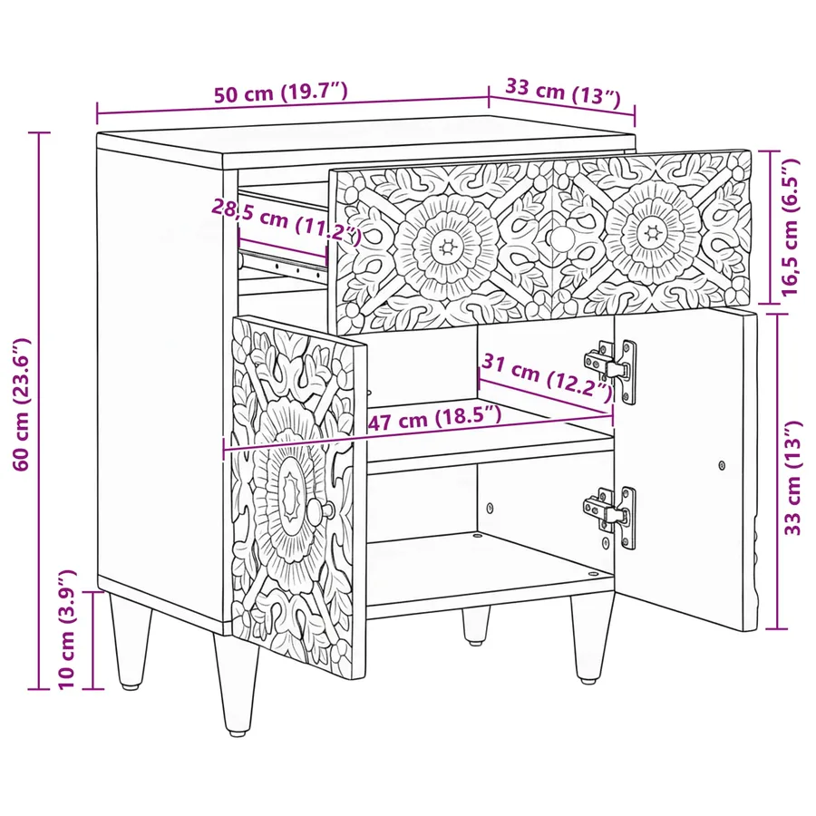 Armoire de lit Marron 50 x 33 x 60 cm Bois de mangue massif - 12