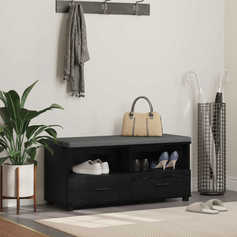 Banc d'entrée avec coussin Chêne Noir 100 x 38 x 46 cm