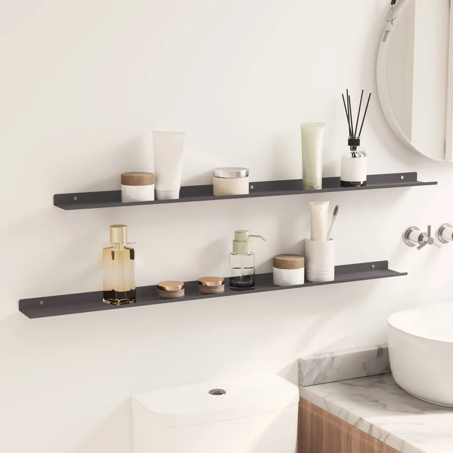 Étagère flottante 2 pcs Noir 100 x 9 x 2,5 cm Acier - 4