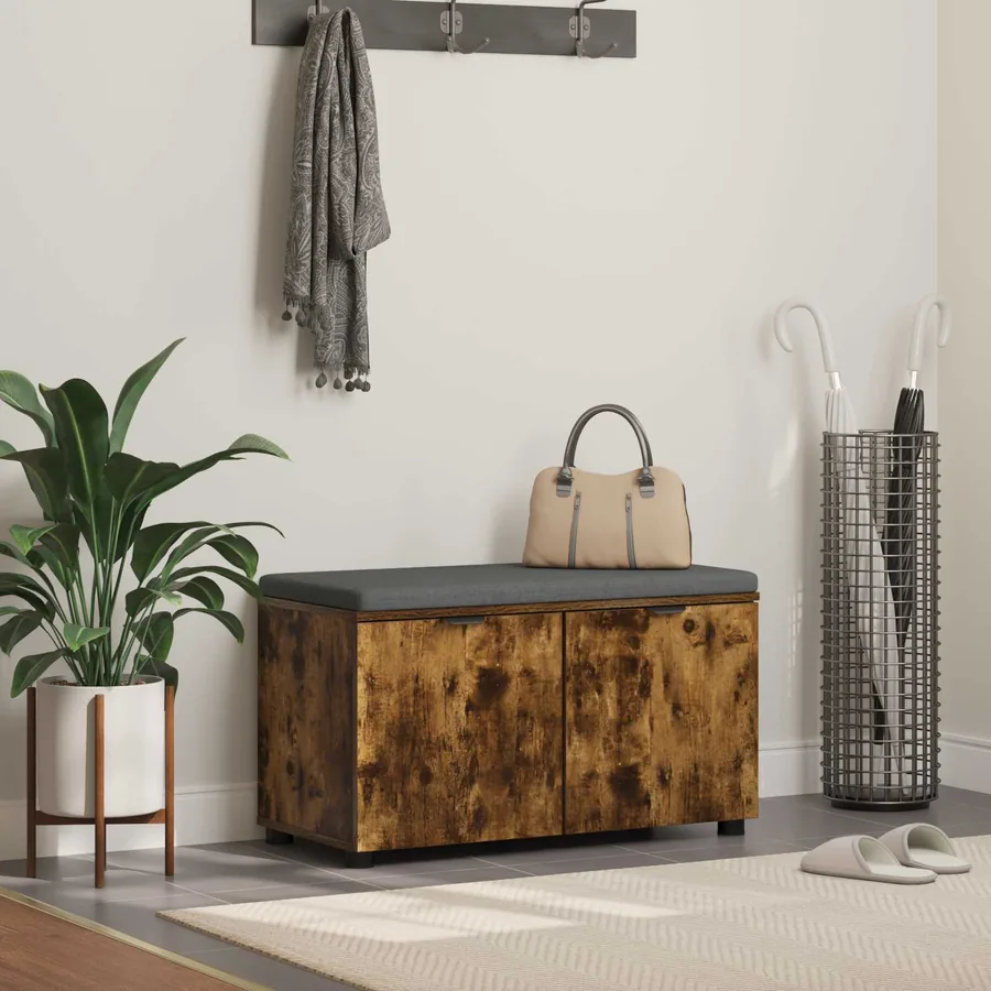 Banc d'entrée avec coussin Chêne Fumé 80 x 38 x 46 cm