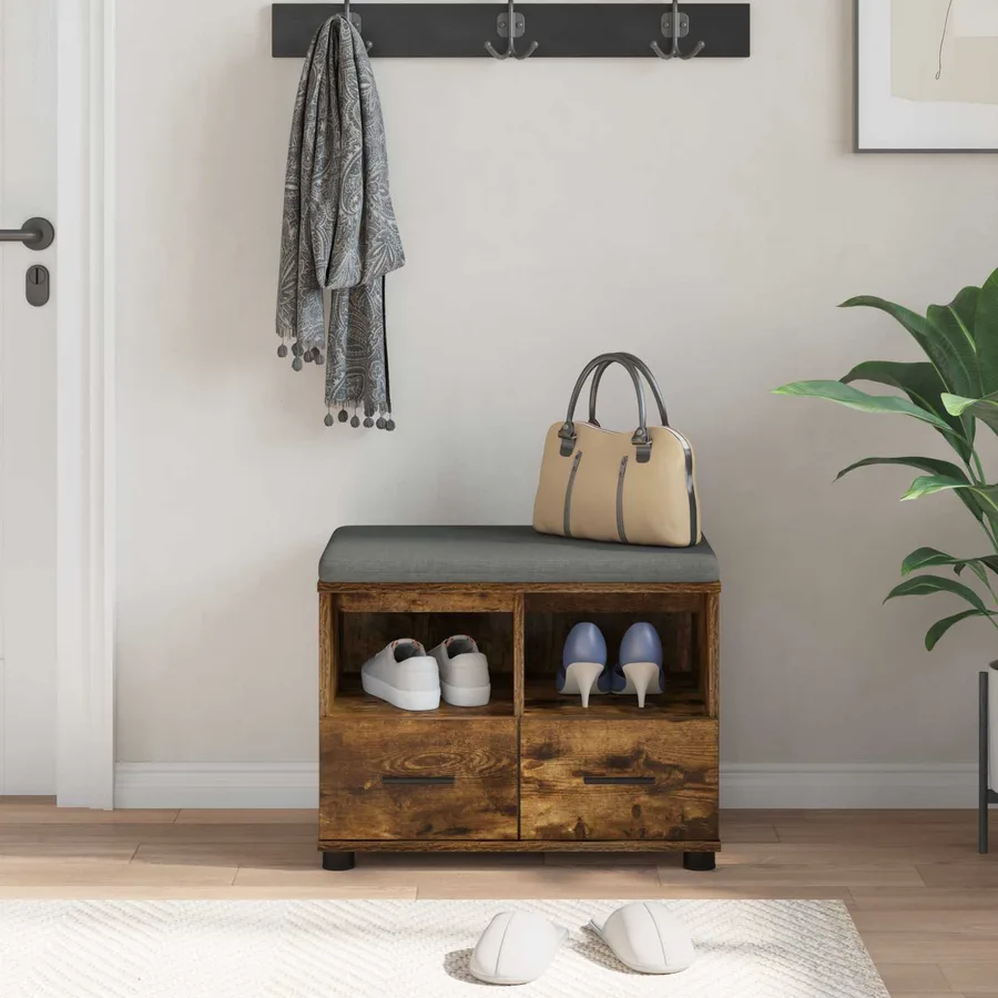 Banc d'entrée avec coussin Chêne Fumé 60 x 38 x 46 cm - 4
