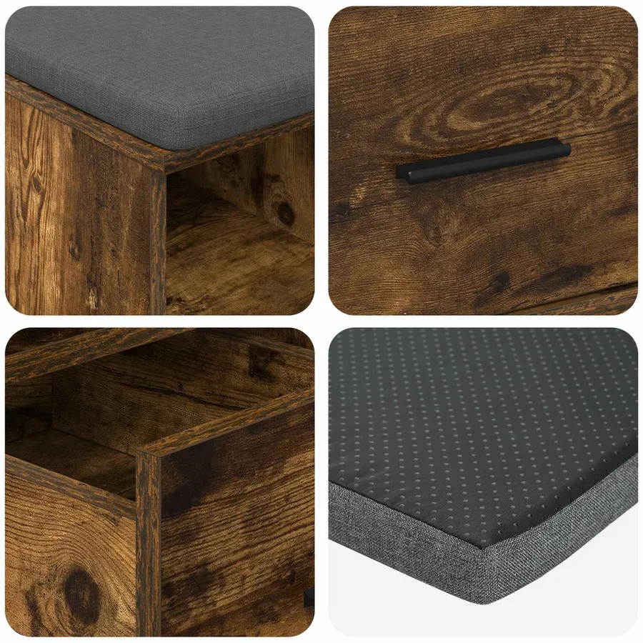 Banc d'entrée avec coussin Chêne Fumé 60 x 38 x 46 cm - 9