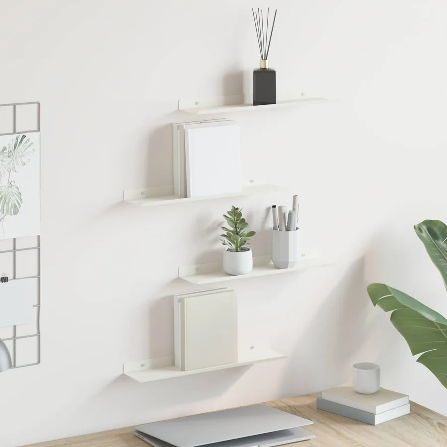 Étagère flottante 4 pcs Blanc 40 x 8,5 x 2,5 cm Acier