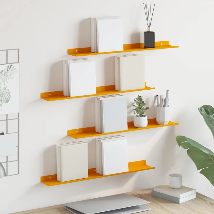 Étagère flottante 4 pcs Jaune moutarde 60 x 8,5 x 2,5 cm Acier