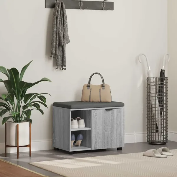 Banc d'entrée avec coussin Gris Sonoma 60 x 38 x 46 cm