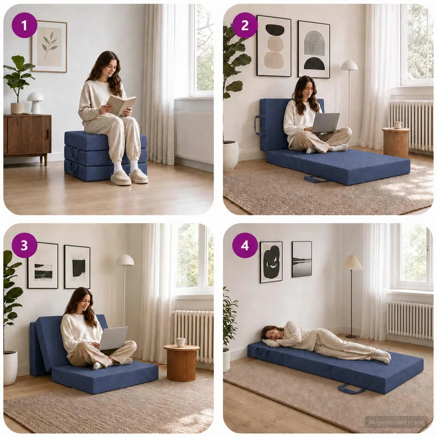 Canapé-lit pliable 90 x 63 x 45 cm Bleu - 9