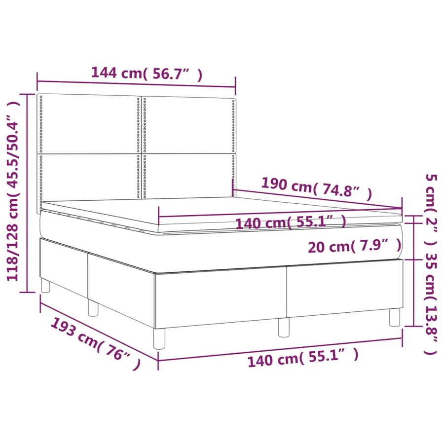 Sommier à lattes de lit avec matelas Gris foncé 140x190cm Tissu - 6