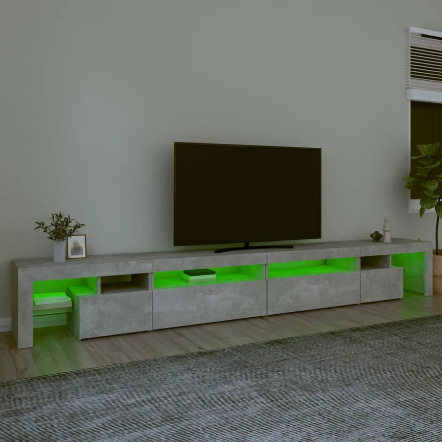 Meuble TV avec lumières LED Gris béton 290x36,5x40 cm - 4