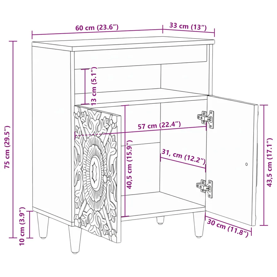 Buffet Marron 60 x 33,5 x 75 cm Bois de mangue massif - 11