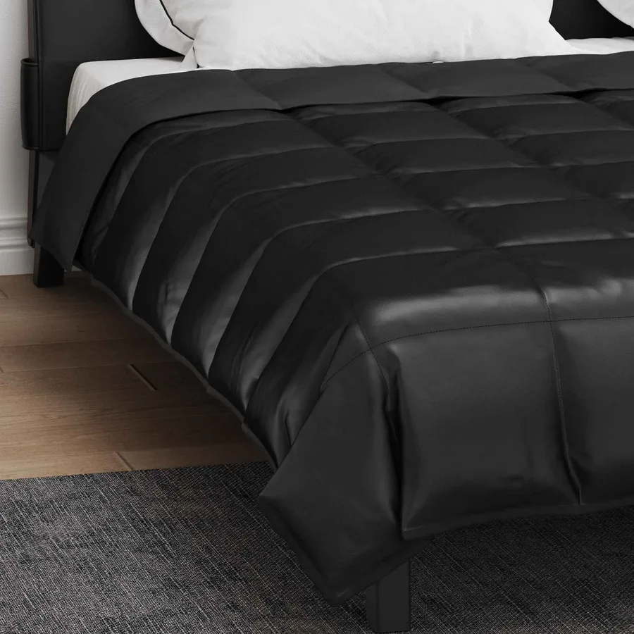 Duvet d'été simple Noir 200 x 220 cm Satin et Microfibre - 4