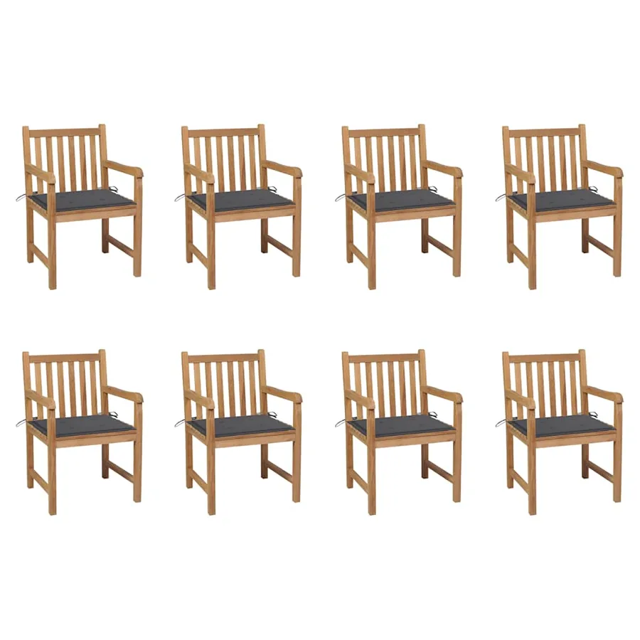 Chaises de jardin lot de 8 avec coussins anthracite Bois teck