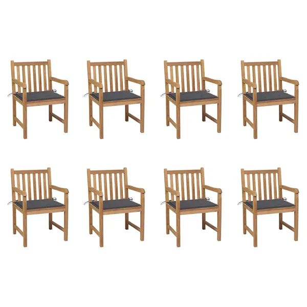 Chaises de jardin lot de 8 avec coussins anthracite Bois teck