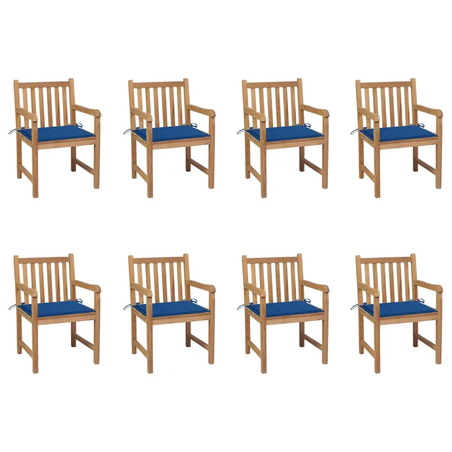 Chaises de jardin lot de 8 avec coussins anthracite Bois teck - 11