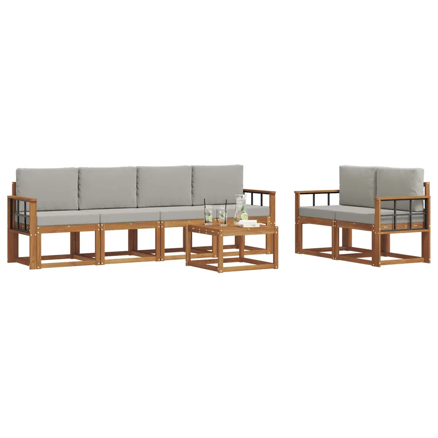 Ensemble de canapés d'extérieur 7 pcs Gris Naturel et Clair - 3
