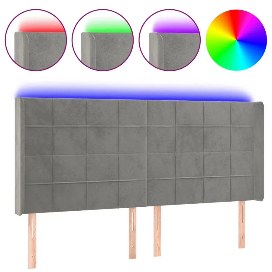 Tête de lit à LED Gris clair 203x16x118/128 cm Velours - 2