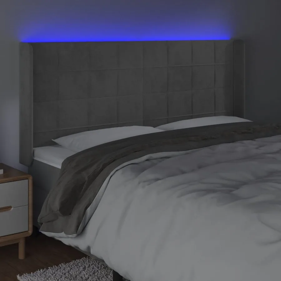 Tête de lit à LED Gris clair 203x16x118/128 cm Velours - 4