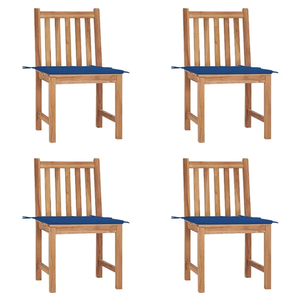 Chaises de jardin lot de 4 avec coussins Bois de teck massif