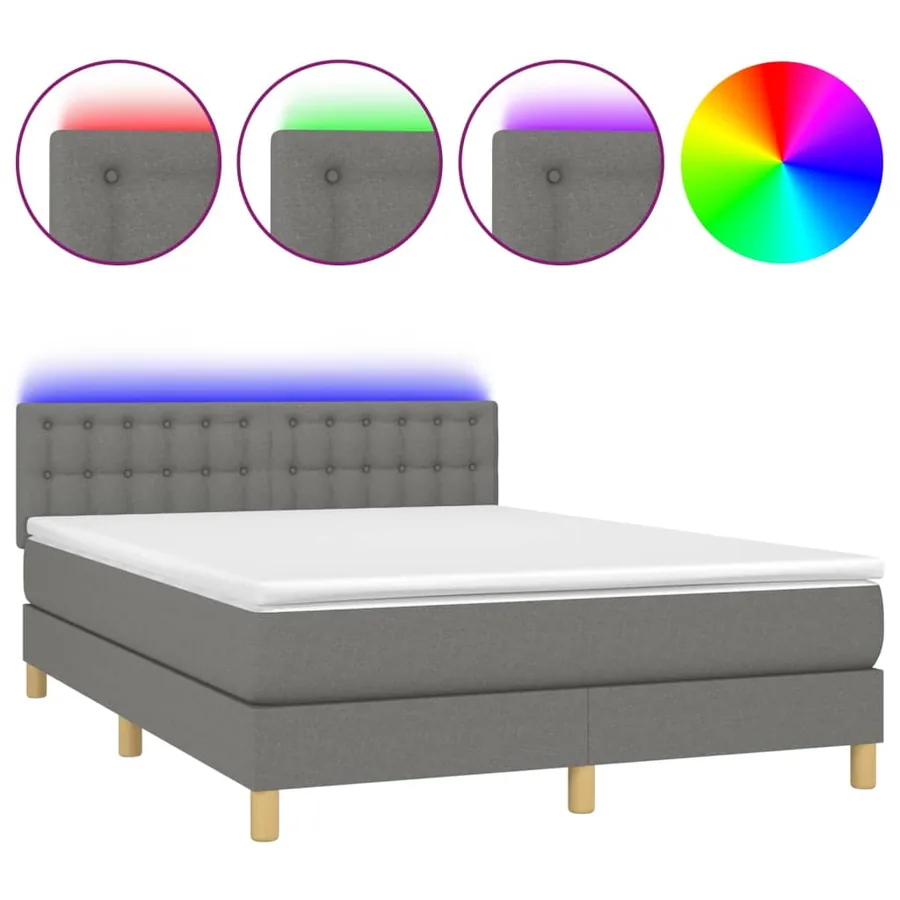 Sommier à lattes de lit et matelas et LED Gris foncé 140x190 cm - 2