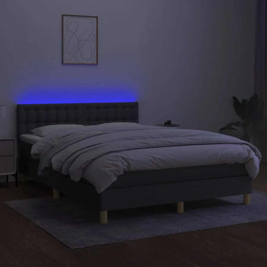 Sommier à lattes de lit et matelas et LED Gris foncé 140x190 cm - 4
