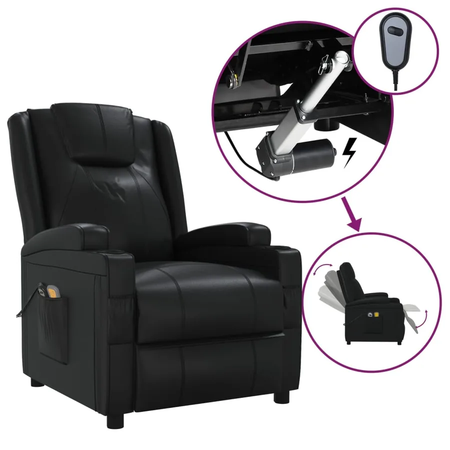 Fauteuil électrique de massage Noir Similicuir - 2