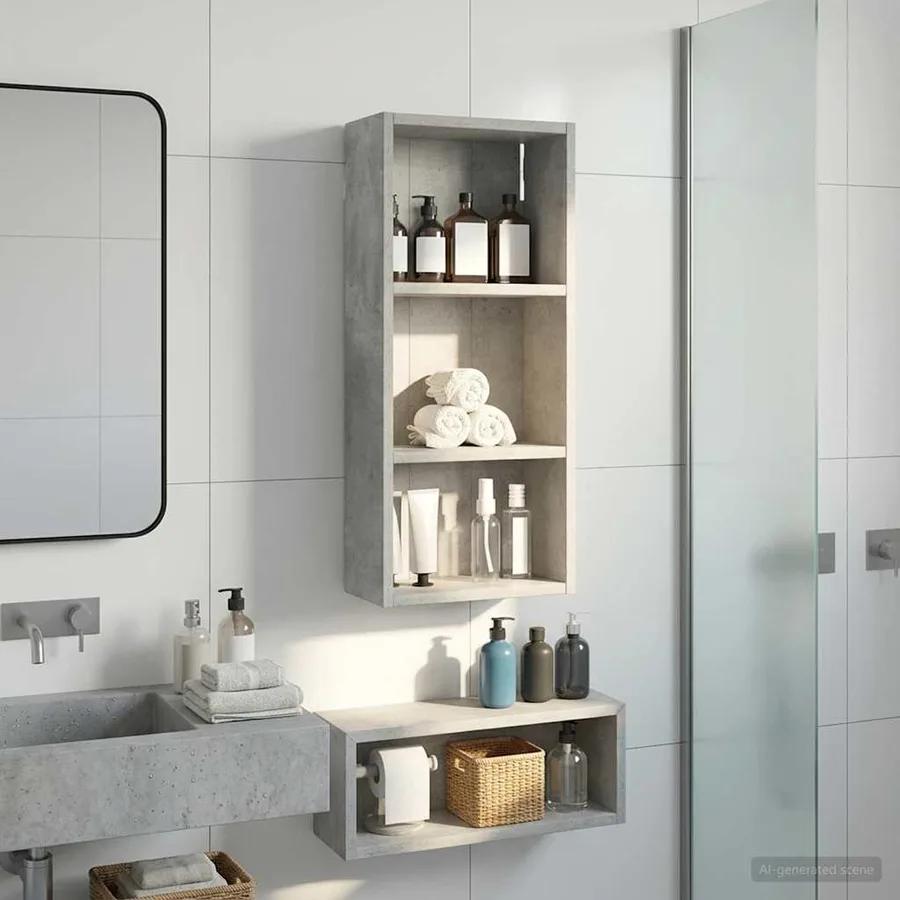 Armoire murale de salle de bain Gris Béton 30 x 14 x 70 cm - 5