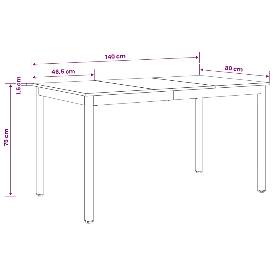 Table de salle à manger / Table de repas 140 x 80 x 75 cm MÉTAL - 11