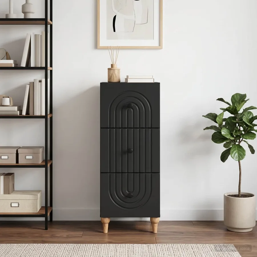 Armoire à tiroirs Noir 33 x 34,5 x 90 cm Bois d'ingénierie - 4