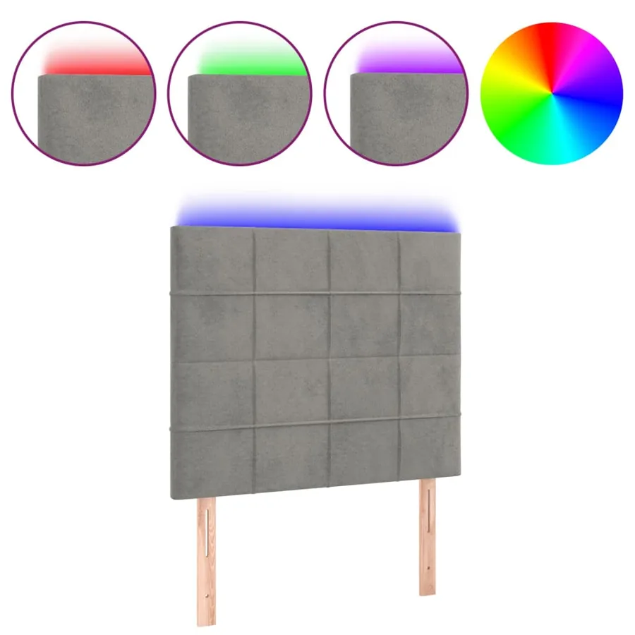 Tête de lit à LED Gris clair 100x5x118/128 cm Velours - 2