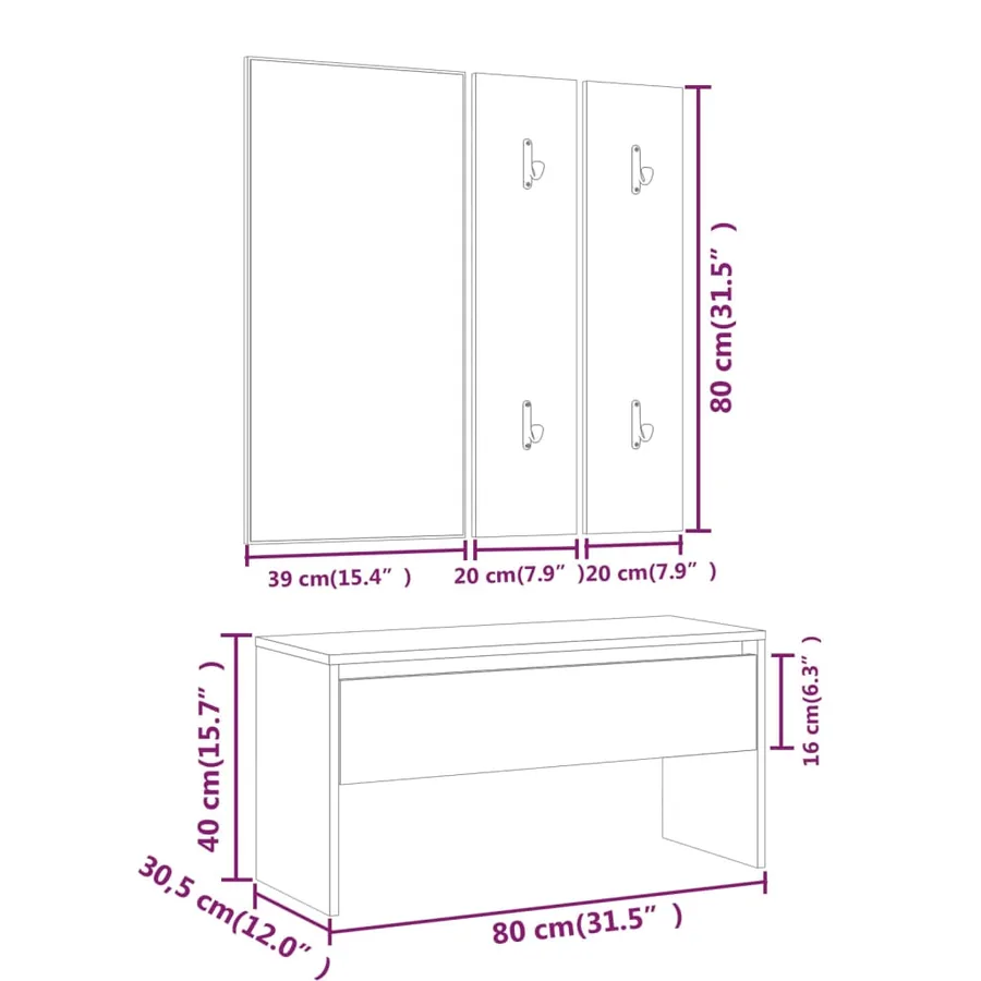 Ensemble de meubles de couloir Chêne sonoma Bois d'ingénierie - 8