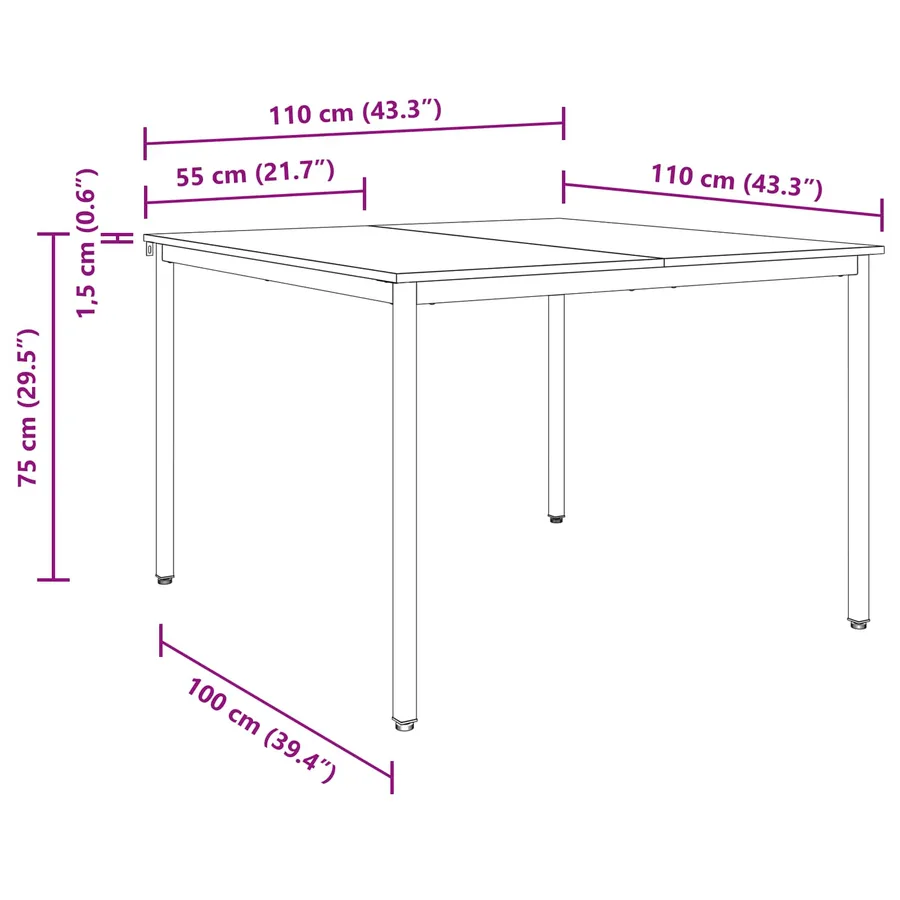 Table de salle à manger / Table de repas 110 x 110 x 75 cm - 10