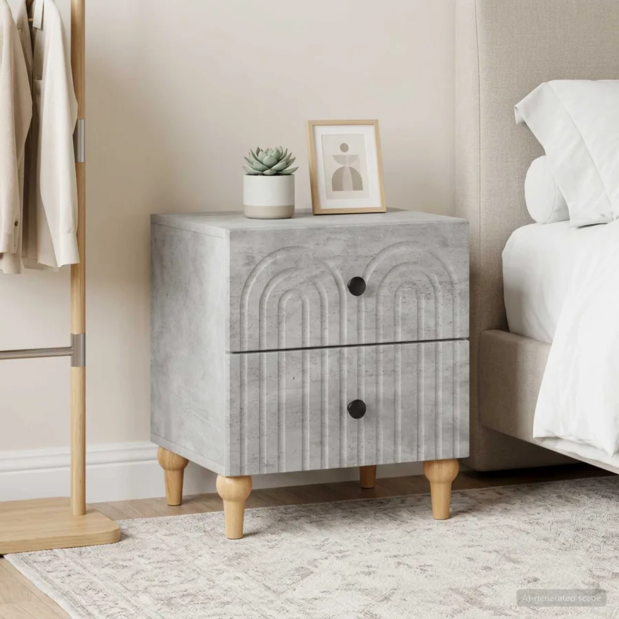 Cabinet de chevet 2 pcs Gris béton 43 x 34,5 x 48 cm - 4